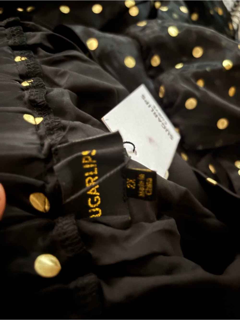 Sugar Lips NWT Tiered Black Maxi Skirt with Gold Polka Dots - Picture 14 of 16